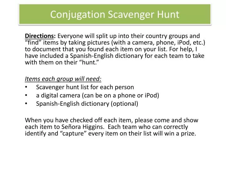 conjugation scavenger hunt