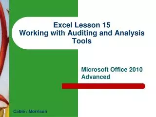 Excel Lesson 15 Working with Auditing and Analysis Tools
