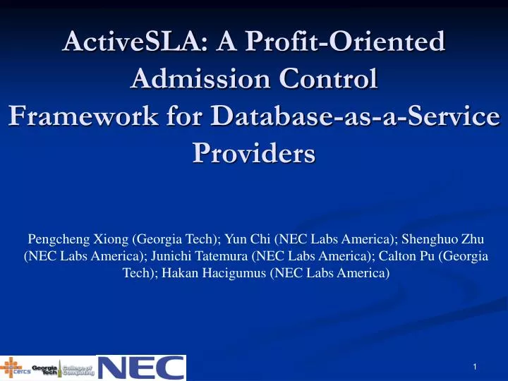 activesla a profit oriented admission control framework for database as a service providers