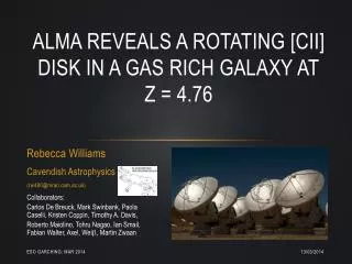 ALMA reveals a rotating [CII] disk in a gas rich galaxy at z = 4.76