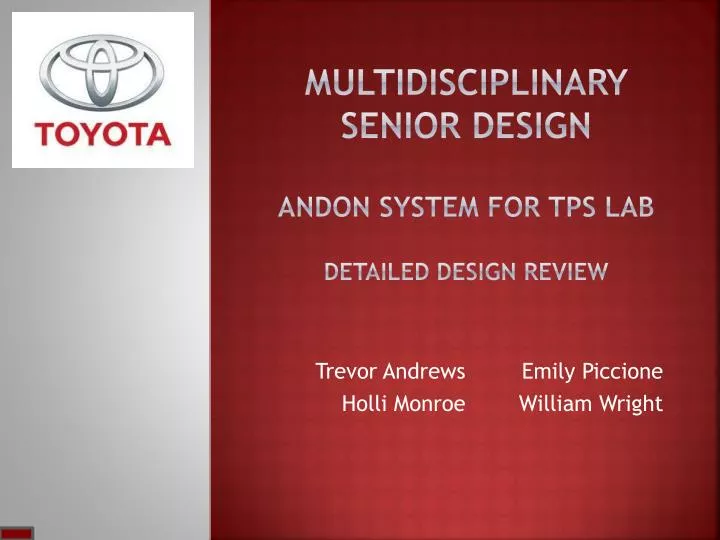 multidisciplinary senior design andon system for tps lab detailed design review