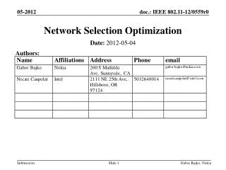 Network Selection Optimization