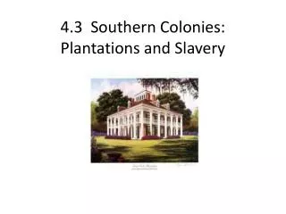 4.3 Southern Colonies : Plantations and Slavery