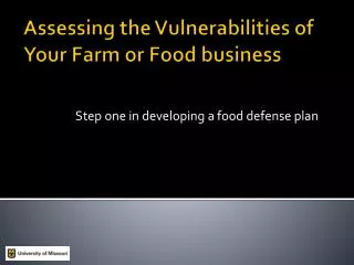 Assessing the Vulnerabilities of Your Farm or Food business