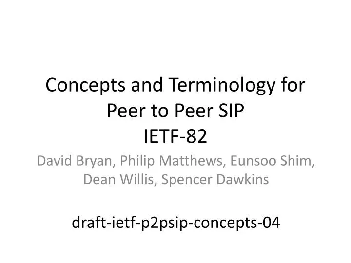 concepts and terminology for peer to peer sip ietf 82