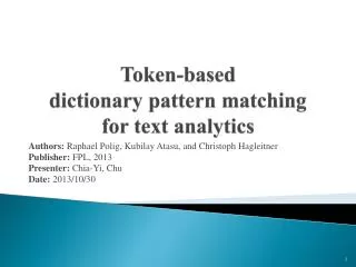 Token-based dictionary pattern matching for text analytics