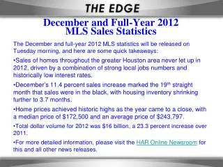 December and Full-Year 2012 MLS Sales Statistics