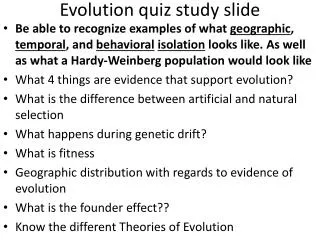 Evolution quiz study slide