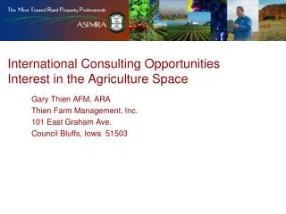 International Consulting Opportunities Interest in the Agriculture Space