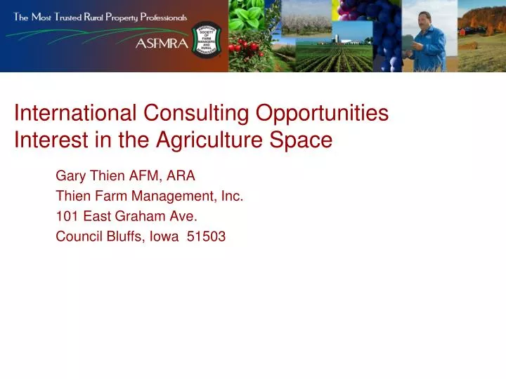 international consulting opportunities interest in the agriculture space
