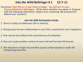 Into the Wild Bellringer # 1	12-7-11