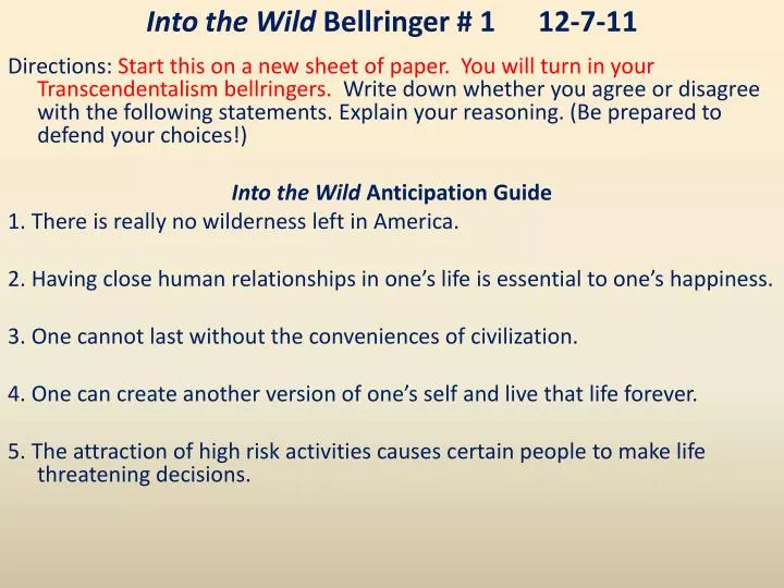 into the wild bellringer 1 12 7 11