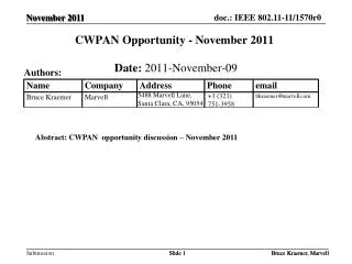 CWPAN Opportunity - November 2011