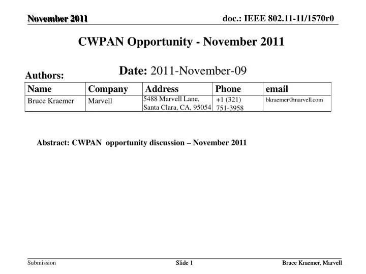 cwpan opportunity november 2011