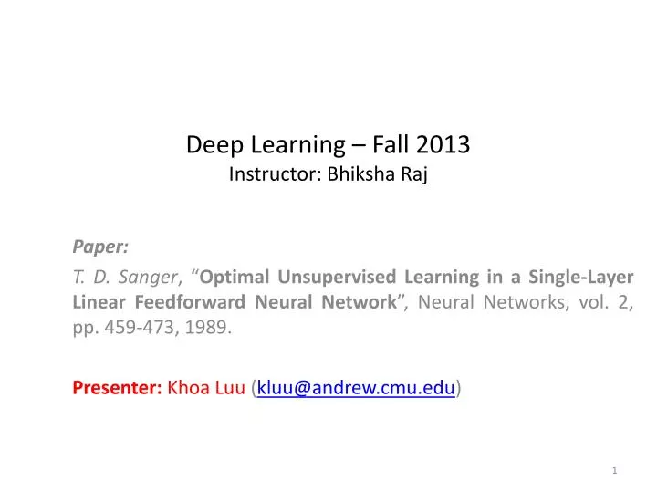 deep learning fall 2013 instructor bhiksha raj