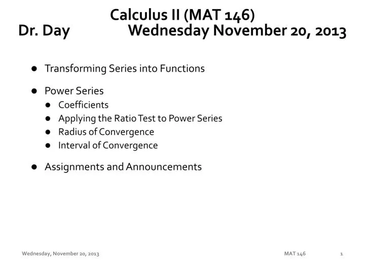 calculus ii mat 146 dr day wednes day november 20 2013