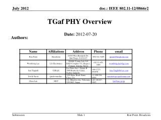 TGaf PHY Overview