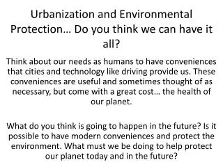 urbanization and environmental protection do you think we can have it all