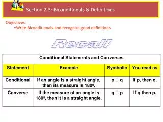 Section 2-3: Biconditionals &amp; Definitions