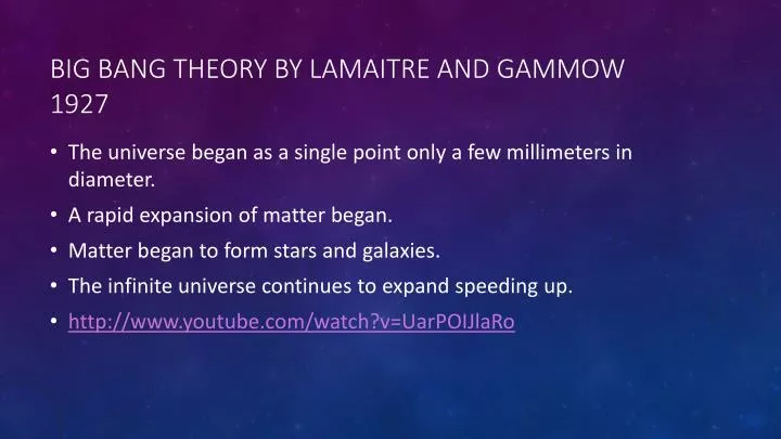 big bang theory by lamaitre and gammow 1927