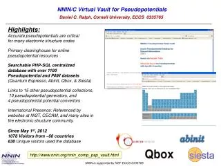 NNIN/C Virtual Vault for Pseudopotentials