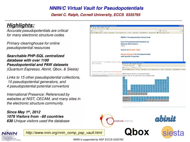 nnin c virtual vault for pseudopotentials