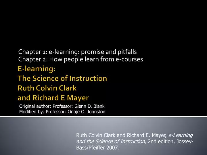 chapter 1 e learning promise and pitfalls chapter 2 how people learn from e courses