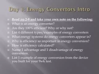 Day 1: Energy Convertors Intro