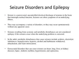 Seizure Disorders and Epilepsy