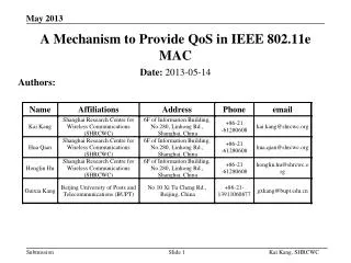 A Mechanism to Provide QoS in IEEE 802.11e MAC