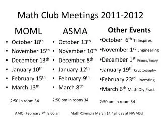 Math Club Meetings 2011-2012