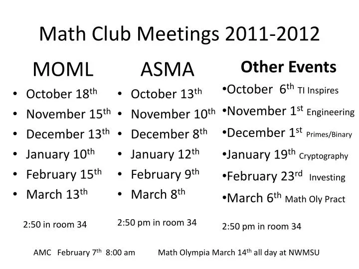 math club meetings 2011 2012
