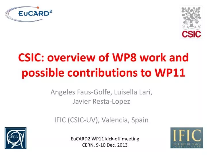 csic overview of wp8 work and possible contributions to wp11