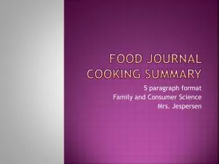 Food Journal Cooking summary