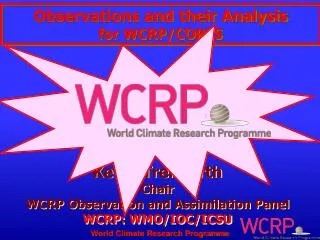 Kevin Trenberth Chair WCRP Observation and Assimilation Panel WCRP: WMO/IOC/ICSU
