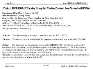 Project: IEEE P802.15 Working Group for Wireless Personal Area Networks (WPANs)