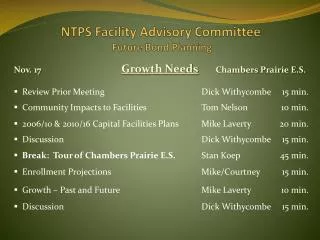 NTPS Facility Advisory Committee Future Bond Planning