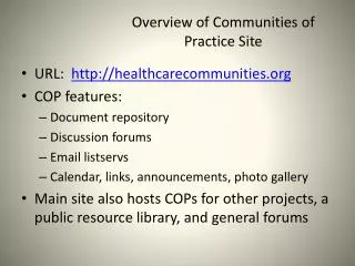 Overview of Communities of Practice Site