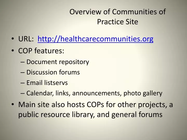 overview of communities of practice site