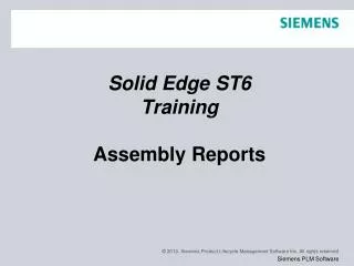 Solid Edge ST6 Training Assembly Reports