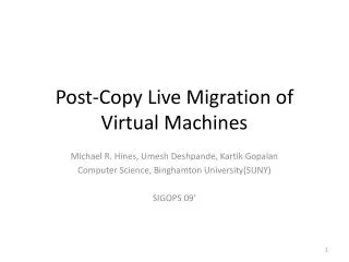 Post-Copy Live Migration of Virtual Machines