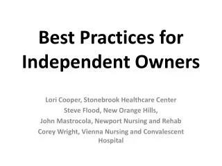 Best Practices for Independent Owners