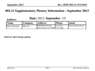 802.11 Supplementary Plenary Information - September 2013
