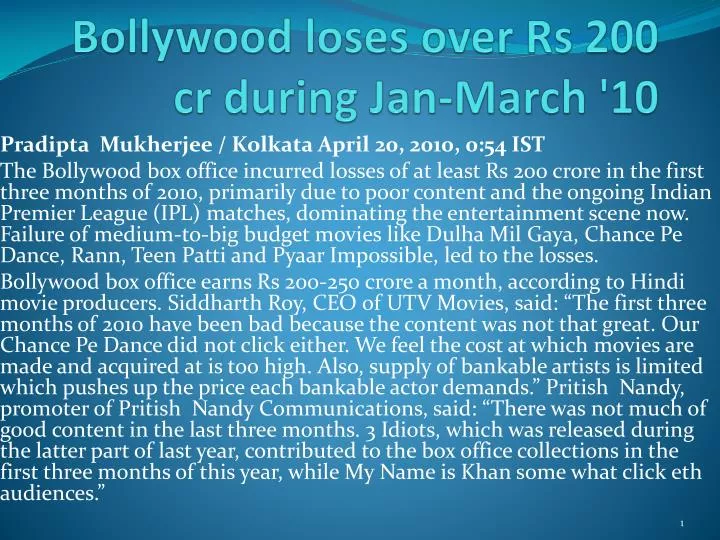 bollywood loses over rs 200 cr during jan march 10