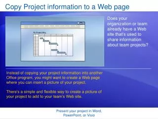 Copy Project information to a Web page