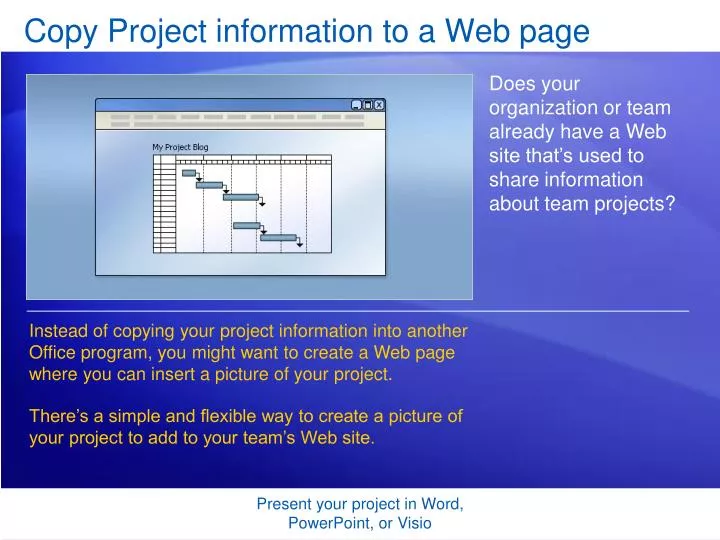 copy project information to a web page