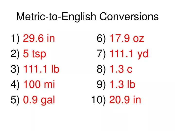 metric to english conversions