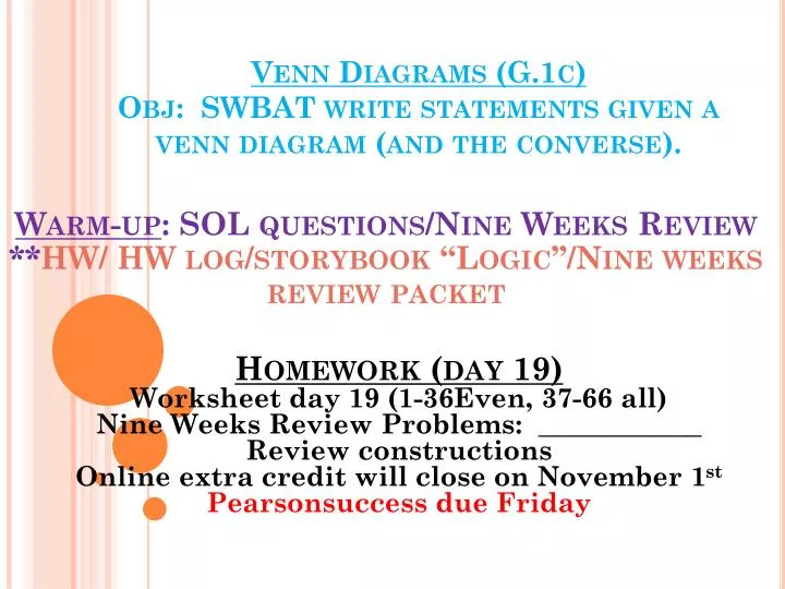 venn diagrams g 1c obj swbat write statements given a venn diagram and the converse