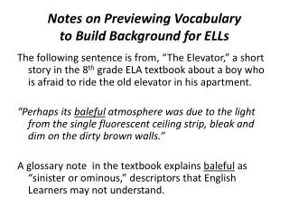Notes on Previewing Vocabulary to Build Background for ELLs