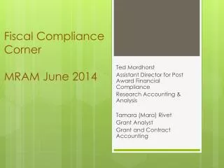 Fiscal Compliance Corner MRAM June 2014